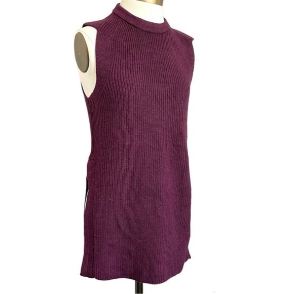 Aritzia Wilfred Burgundy Palmier 100% Wool Sleeveless Sweater Tunic - XS/S ❤️ - Picture 2 of 10